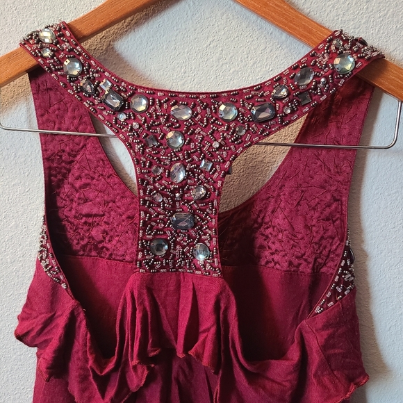 Forever 21 Embellished Maroon Rhinestone Ruffle Tank - Picture 5 of 5
